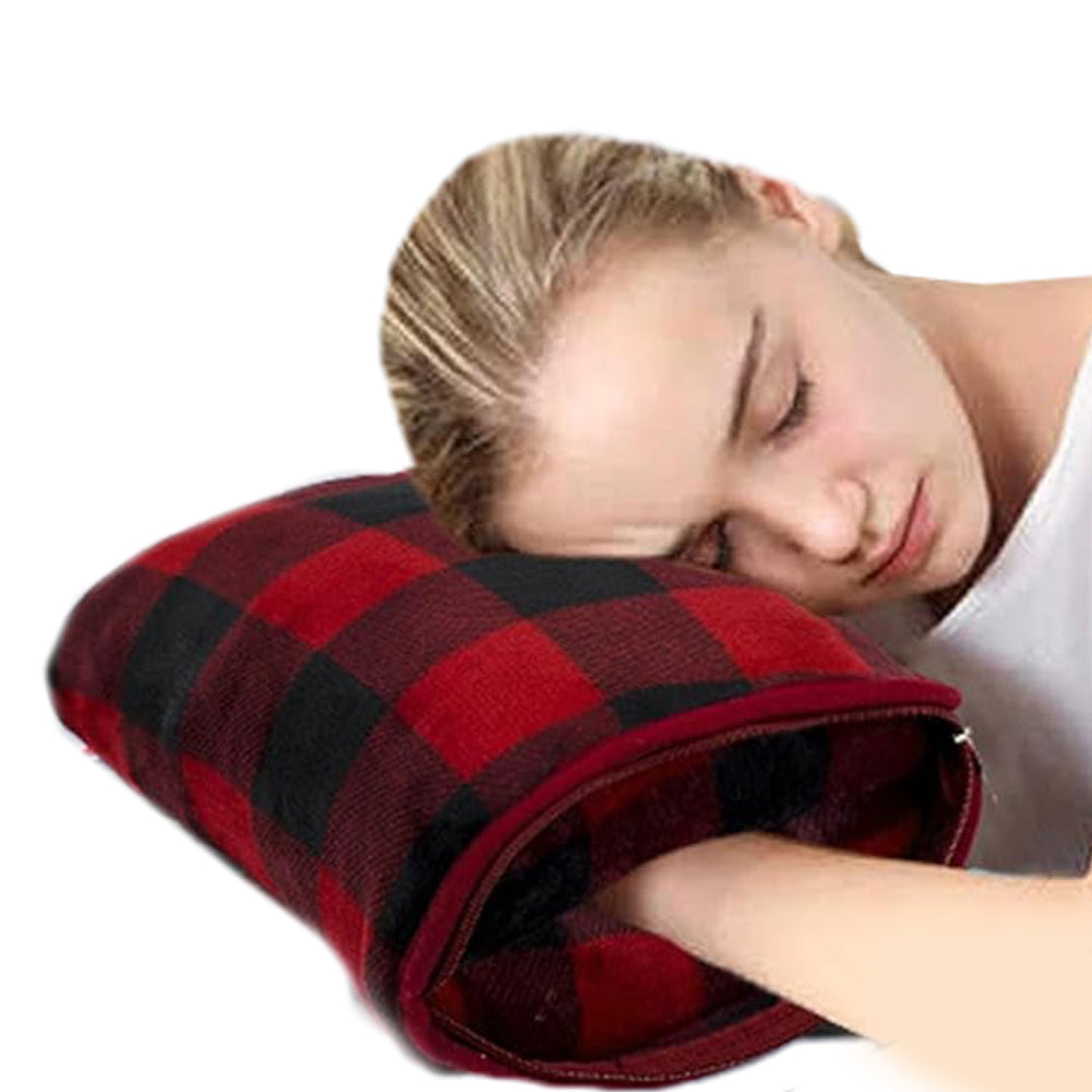 3 in 1 Plane Shawl Blanket Soft Travel Blanket Pillow with Luggage Strap Red