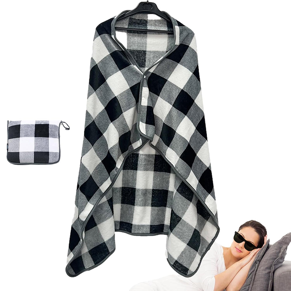 3 in 1 Plane Shawl Blanket Soft Travel Blanket Pillow with Luggage Strap White