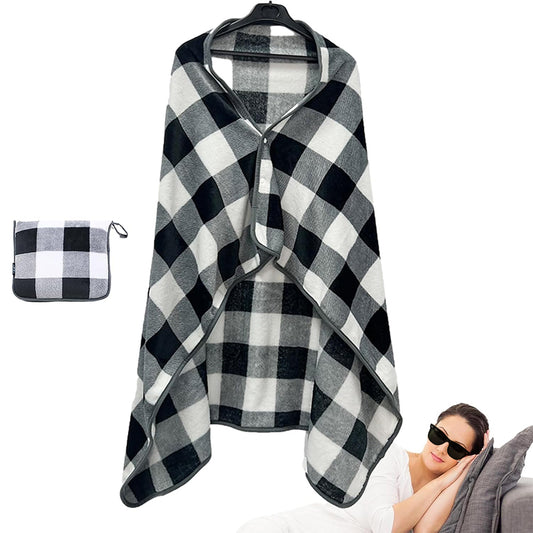 3 in 1 Plane Shawl Blanket Soft Travel Blanket Pillow with Luggage Strap White