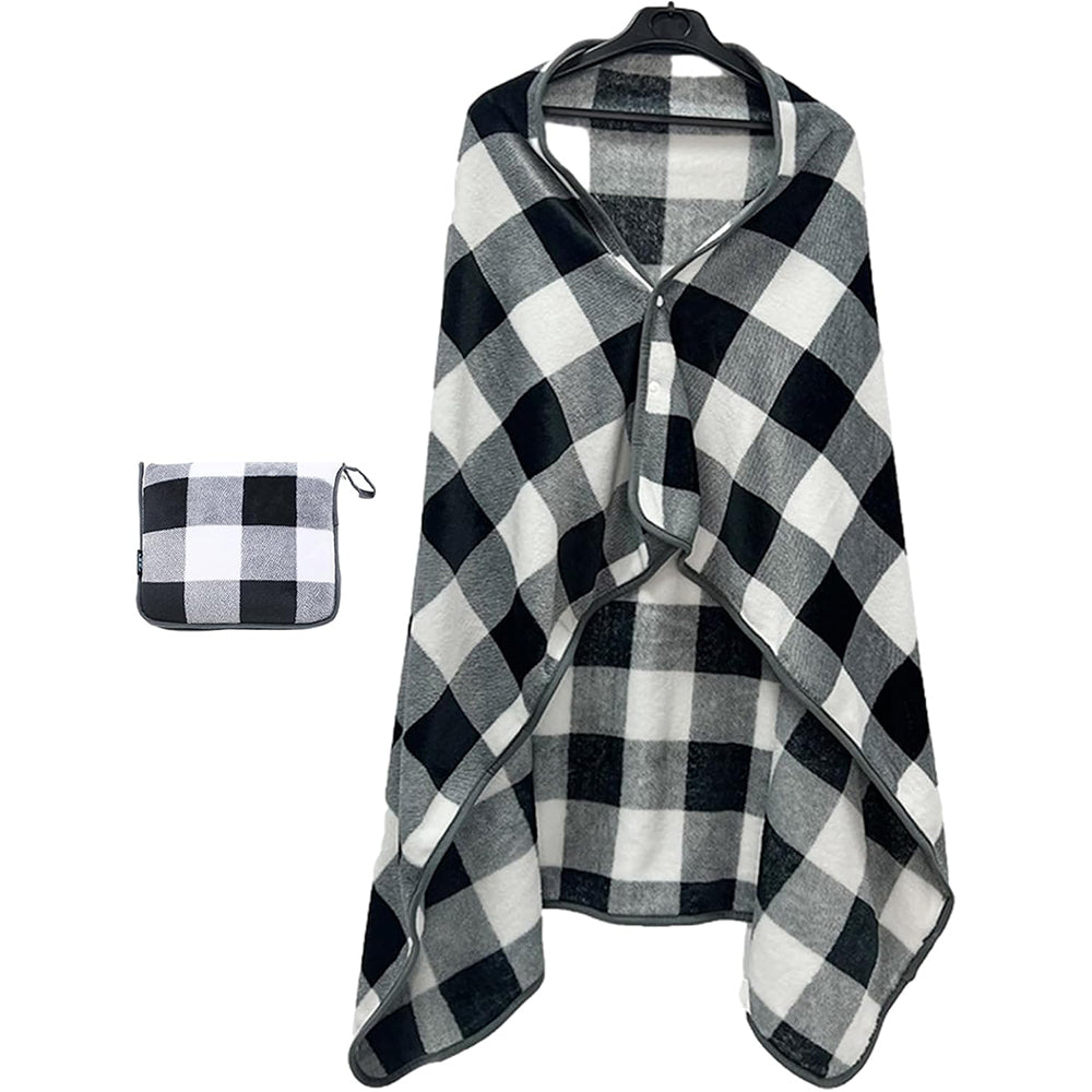 3 in 1 Plane Shawl Blanket Soft Travel Blanket Pillow with Luggage Strap White