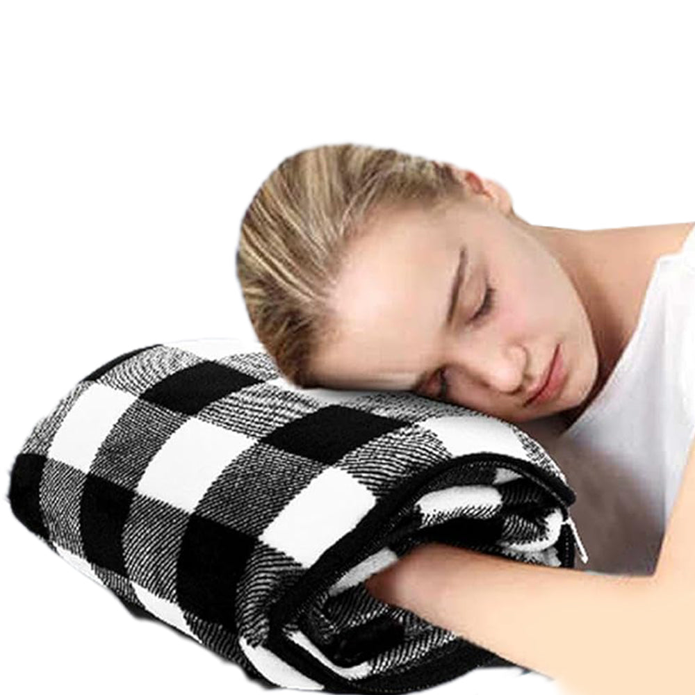 3 in 1 Plane Shawl Blanket Soft Travel Blanket Pillow with Luggage Strap White