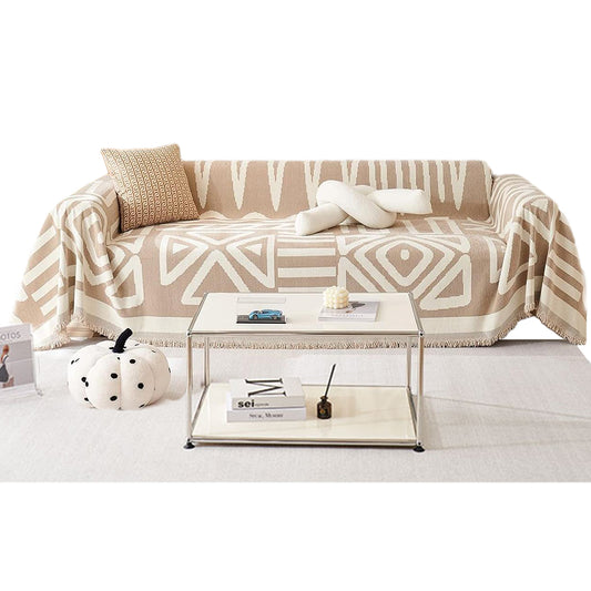 150x180cm Boho Sofa Throw Blanket Geometry Couch Cover Sofa Slipcover Beige