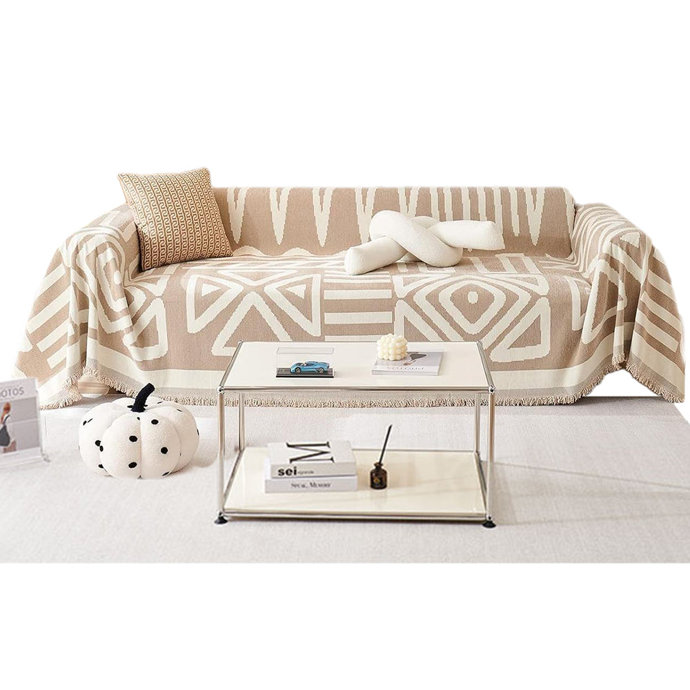 180x230cm Boho Sofa Throw Blanket Geometry Couch Cover Sofa Slipcover Beige
