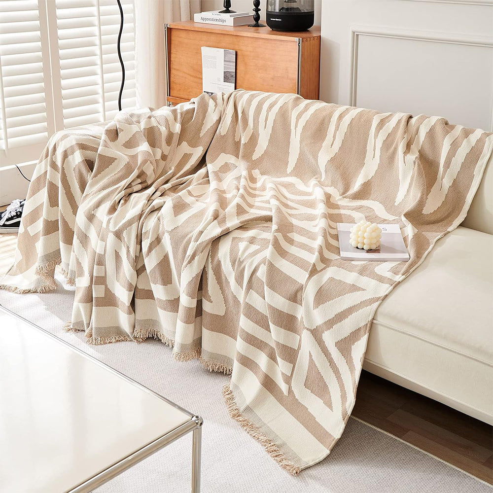 150x180cm Boho Sofa Throw Blanket Geometry Couch Cover Sofa Slipcover Beige