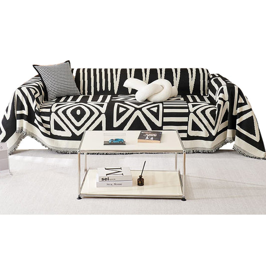 180x340cm Boho Sofa Throw Blanket Geometry Couch Cover Sofa Slipcover Black