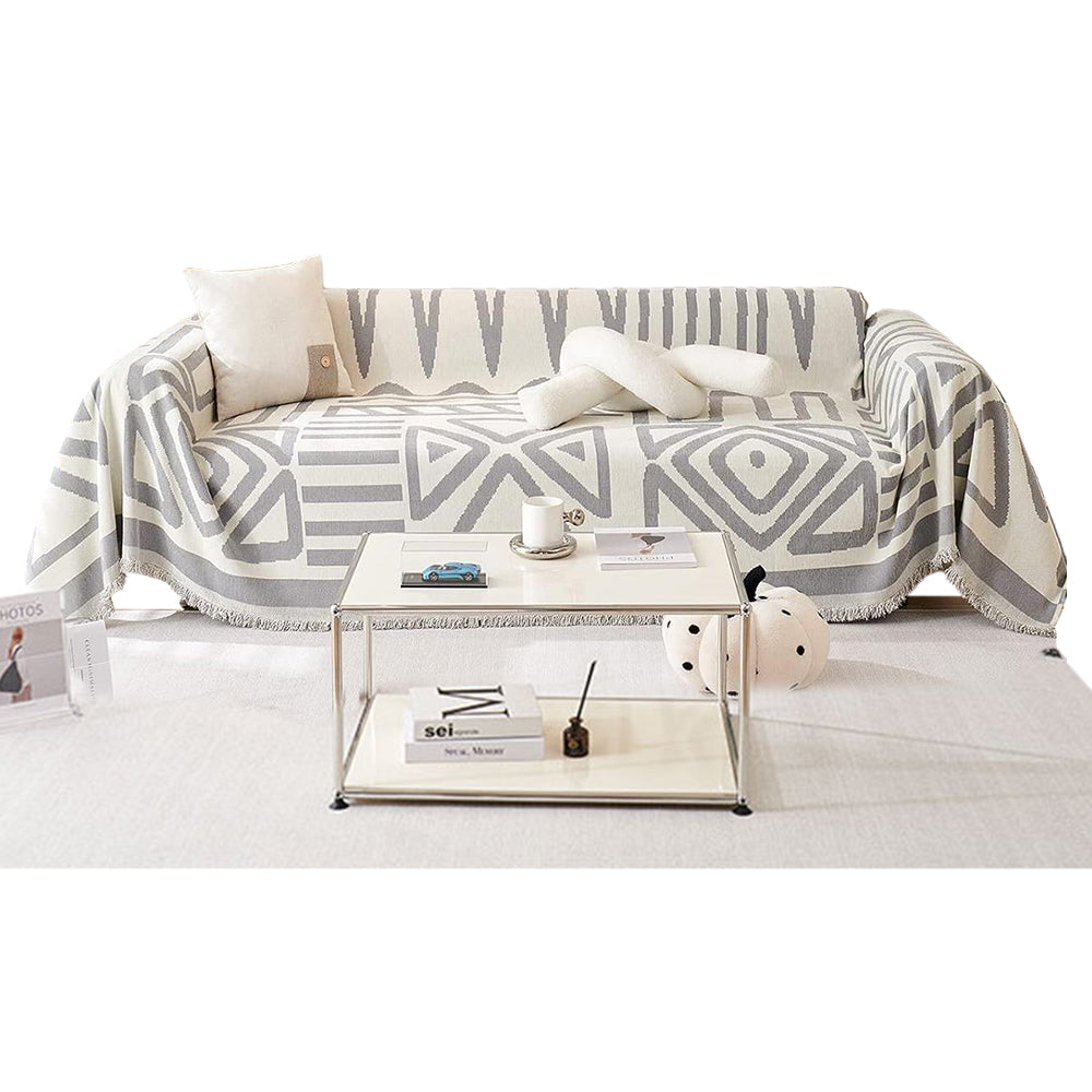 180x230cm Boho Sofa Throw Blanket Geometry Couch Cover Sofa Slipcover Grey