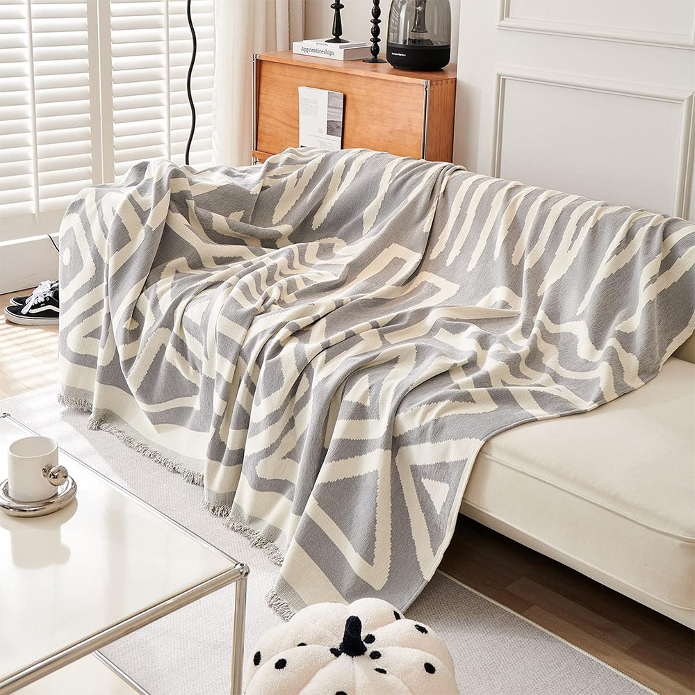 90x180cm Boho Sofa Throw Blanket Geometry Couch Cover Sofa Slipcover Grey