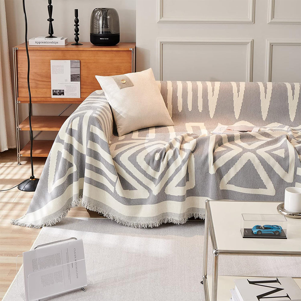 150x180cm Boho Sofa Throw Blanket Geometry Couch Cover Sofa Slipcover Grey