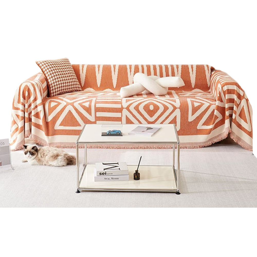 180x300cm Boho Sofa Throw Blanket Geometry Couch Cover Sofa Slipcover Orange