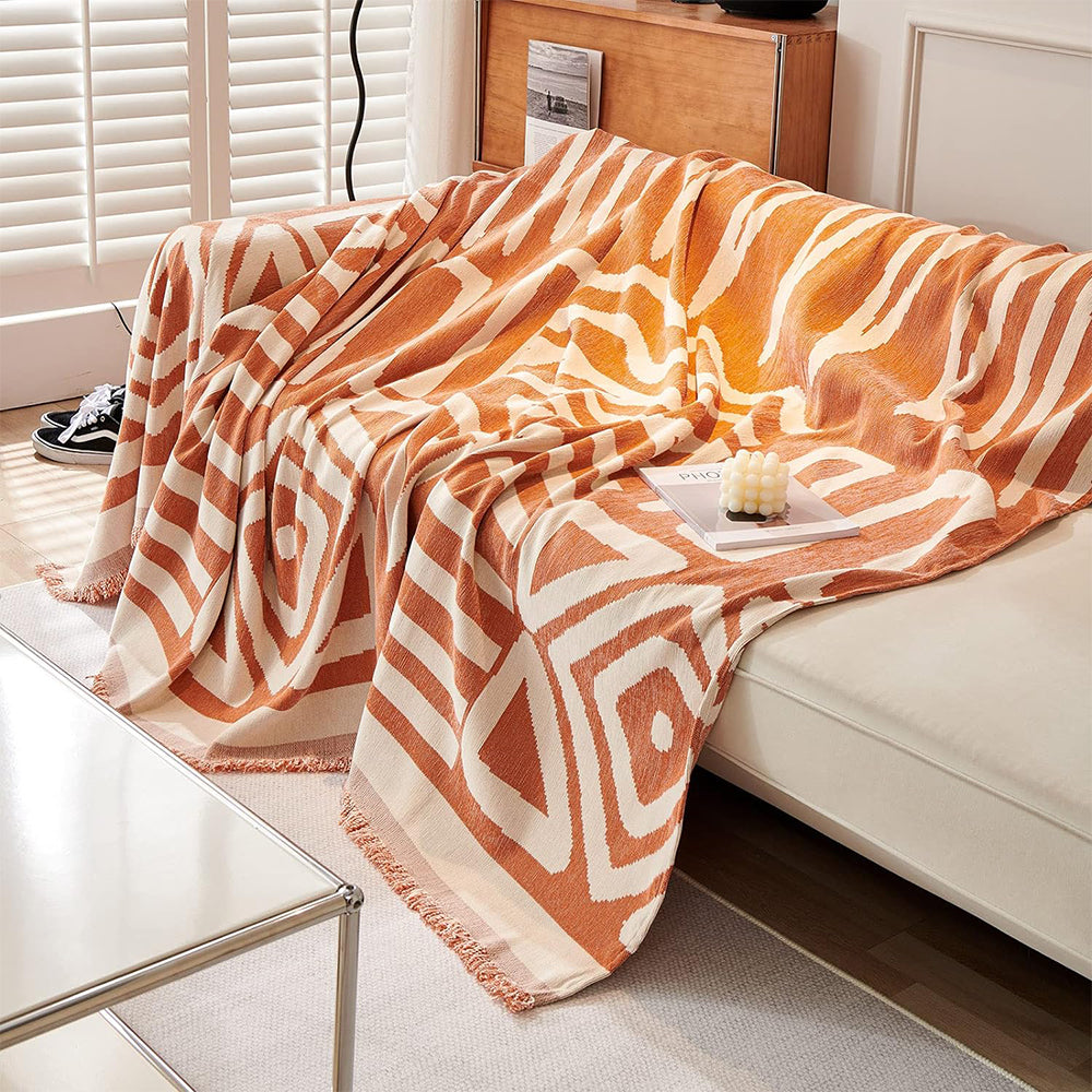 180x380cm Boho Sofa Throw Blanket Geometry Couch Cover Sofa Slipcover Orange