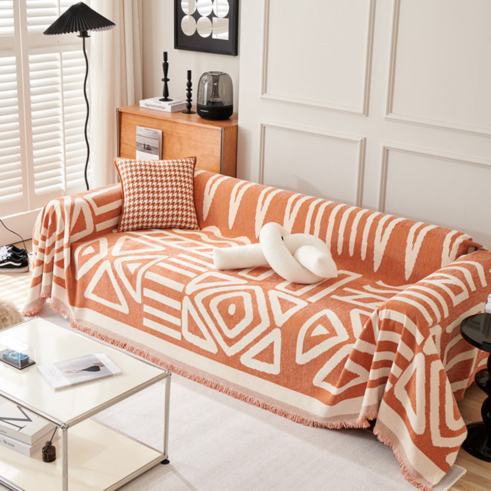 180x340cm Boho Sofa Throw Blanket Geometry Couch Cover Sofa Slipcover Orange