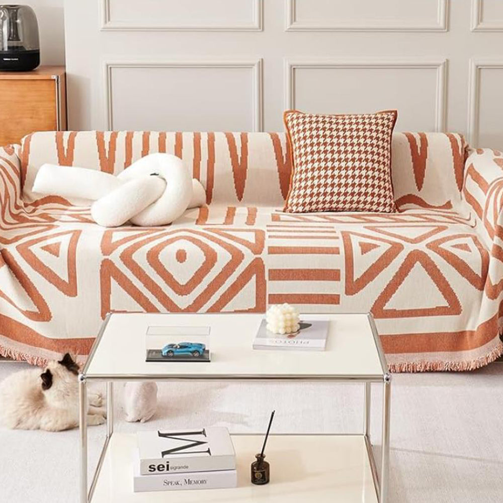 180x300cm Boho Sofa Throw Blanket Geometry Couch Cover Sofa Slipcover Orange