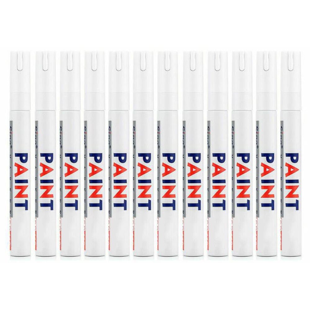 12Pcs Paint Pen Set Oil-Based Permanent Marker Pen For Car Rubber Tyre White
