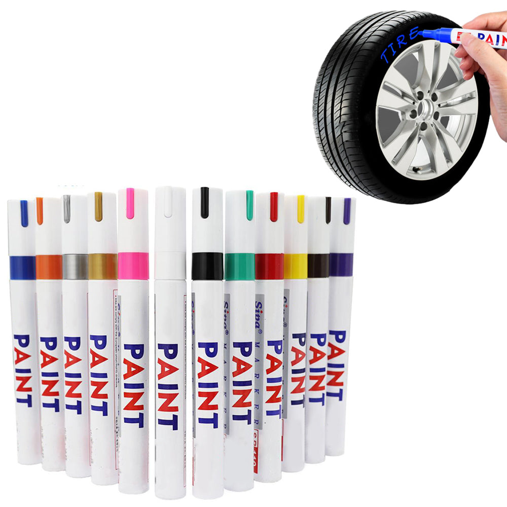 12Pcs Paint Pen Set Oil-Based Permanent Marker Pen For Car Rubber Tyre