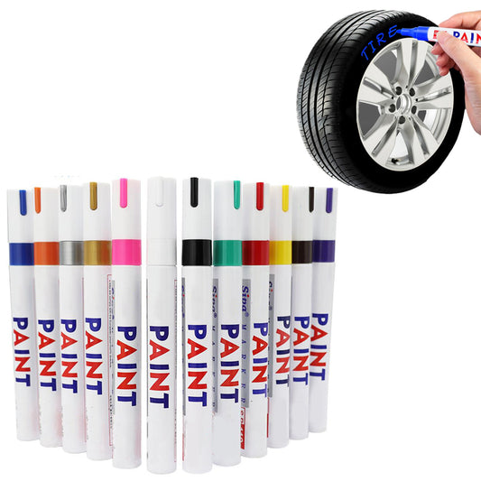 12Pcs Paint Pen Set Oil-Based Permanent Marker Pen For Car Rubber Tyre