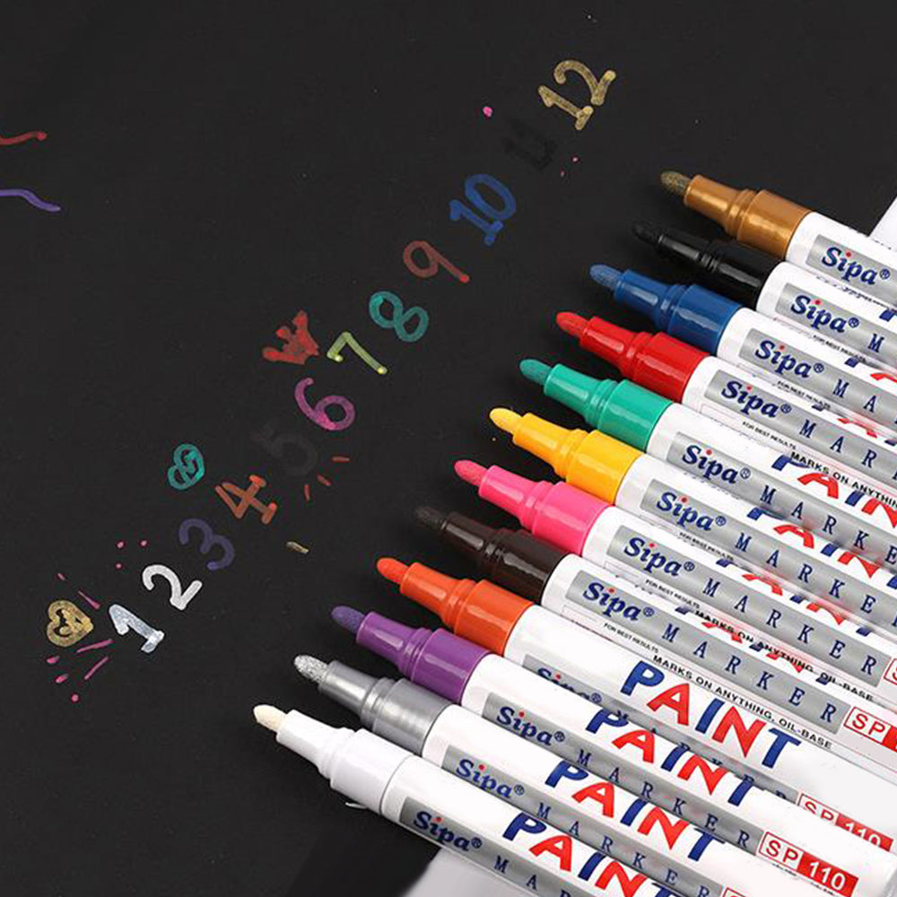 12Pcs Paint Pen Set Oil-Based Permanent Marker Pen For Car Rubber Tyre