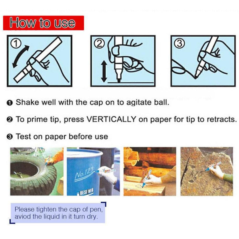 12Pcs Paint Pen Set Oil-Based Permanent Marker Pen For Car Rubber Tyre