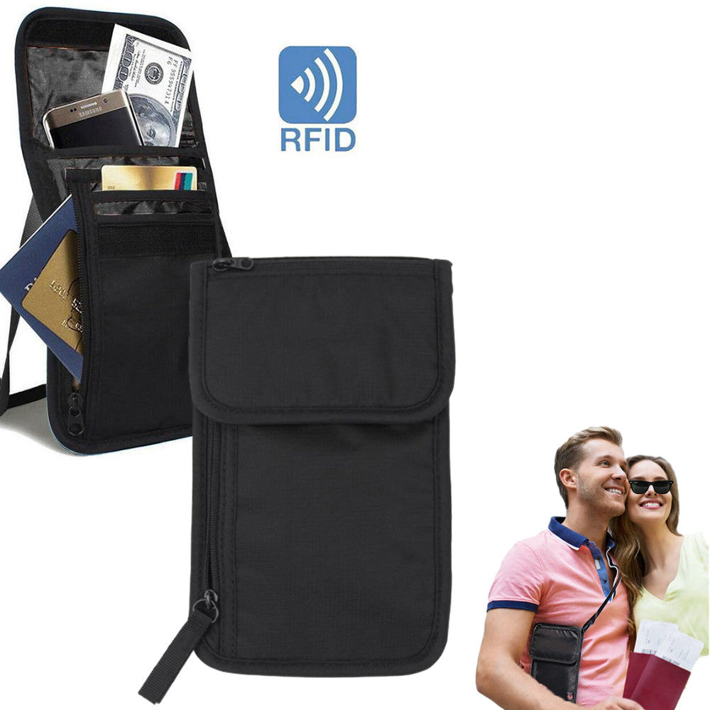 2Pcs RFID Blocking Travel Neck Stash Anti-Theft Security Wallet Pouch Holder
