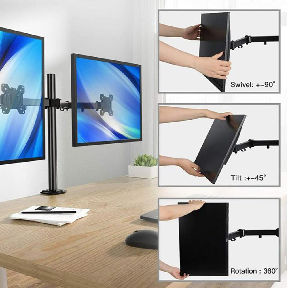 Dual Monitor Stand Arm Adjustable Desk Mount Screen Holder Bracket