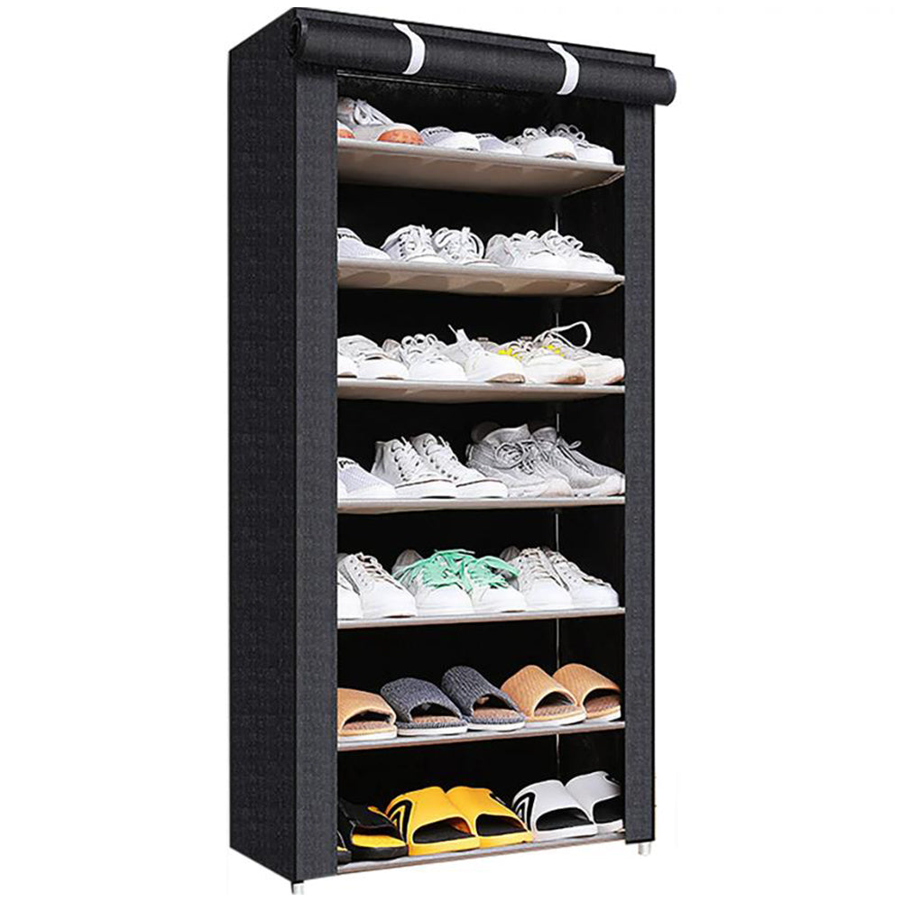 7 Compartments Shoe Rack Stackable Cabinet Storage Organizer Shelves Black