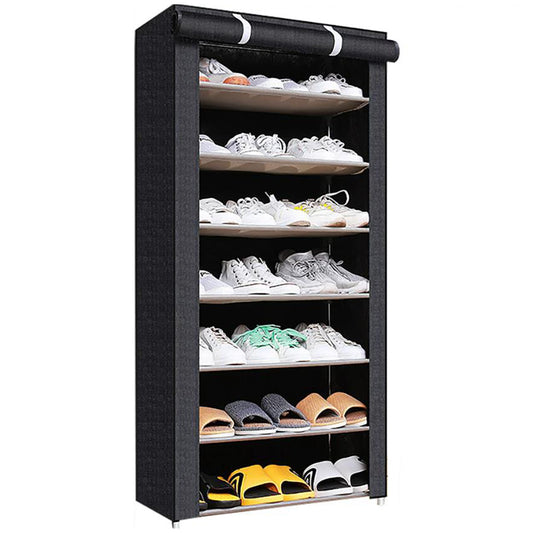 7 Compartments Shoe Rack Stackable Cabinet Storage Organizer Shelves Black