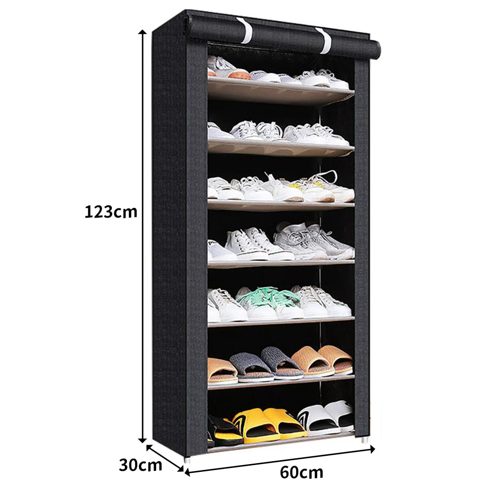 7 Compartments Shoe Rack Stackable Cabinet Storage Organizer Shelves Black