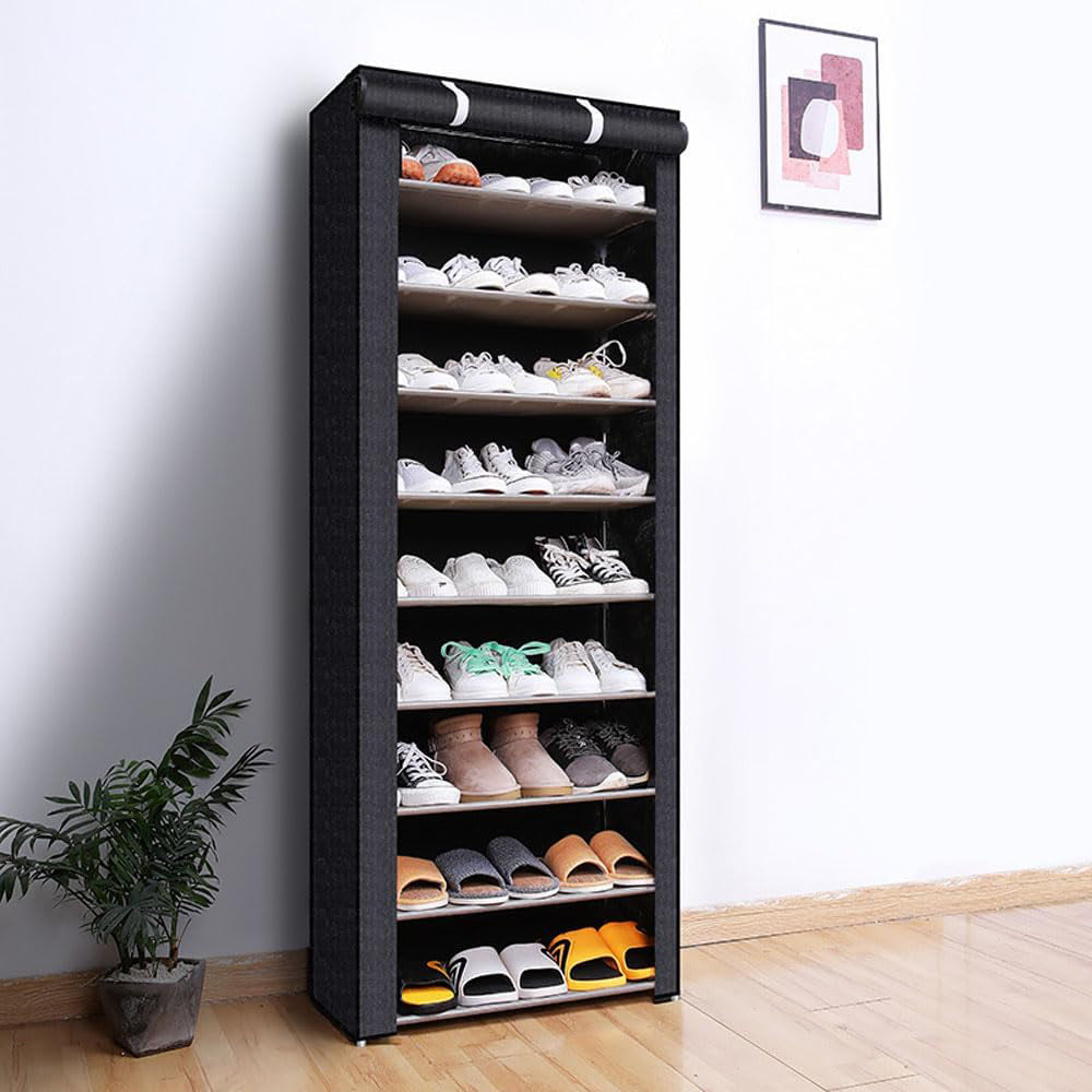 9 Compartments Shoe Rack Stackable Cabinet Storage Organizer Shelves Black