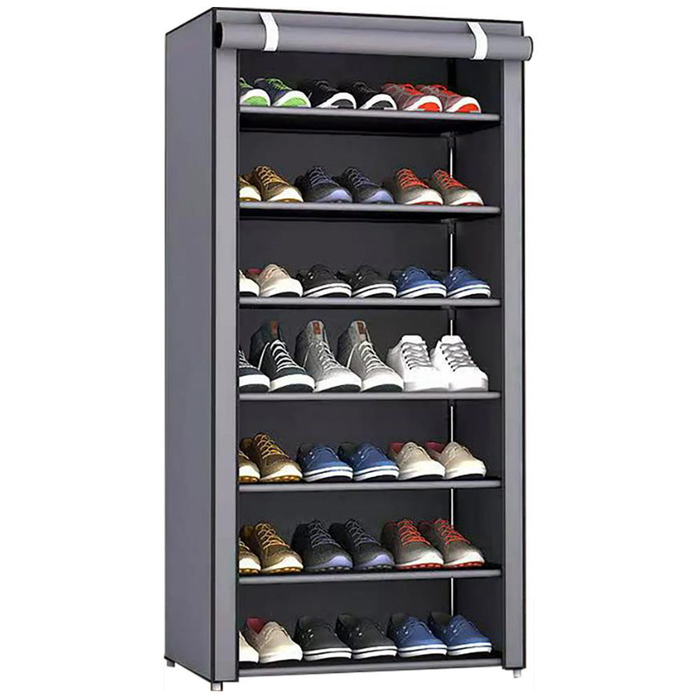 7 Compartments Shoe Rack Stackable Cabinet Storage Organizer Shelves Grey