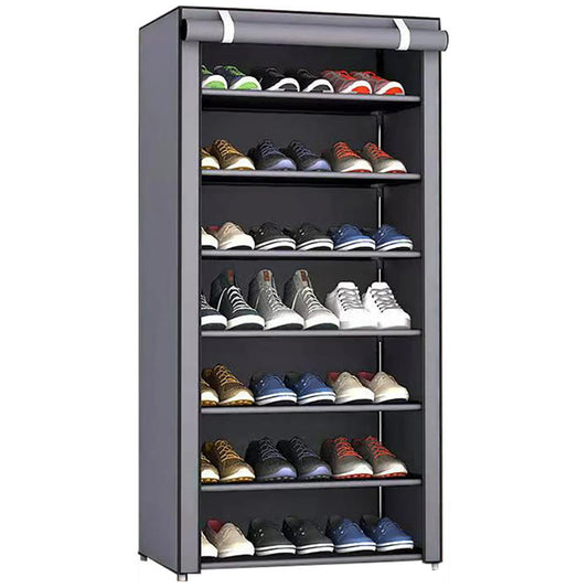 7 Compartments Shoe Rack Stackable Cabinet Storage Organizer Shelves Grey