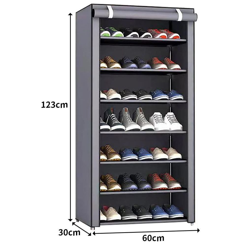 7 Compartments Shoe Rack Stackable Cabinet Storage Organizer Shelves Grey
