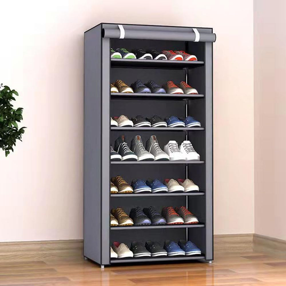 7 Compartments Shoe Rack Stackable Cabinet Storage Organizer Shelves Grey