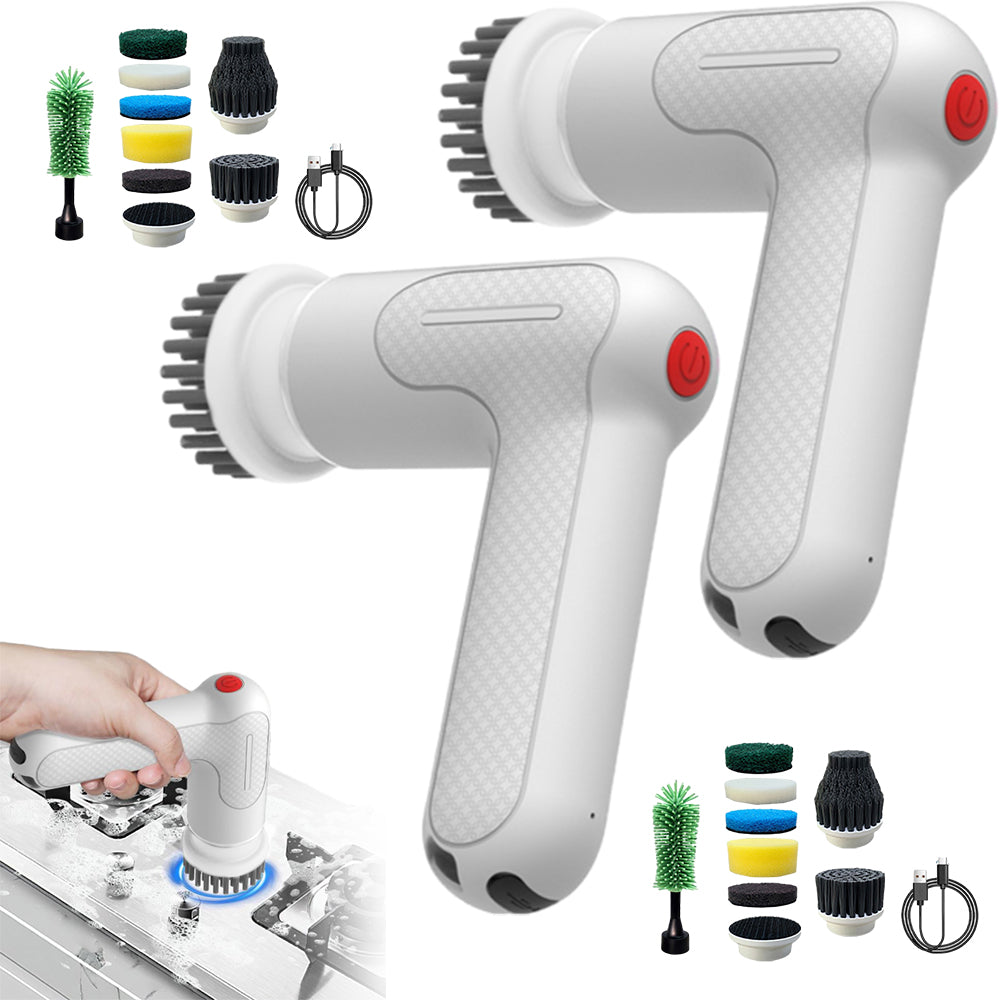 2Pcs 9 In 1 Electric Spin Scrubber Handheld Chargeable Cordless Cleaning Brush