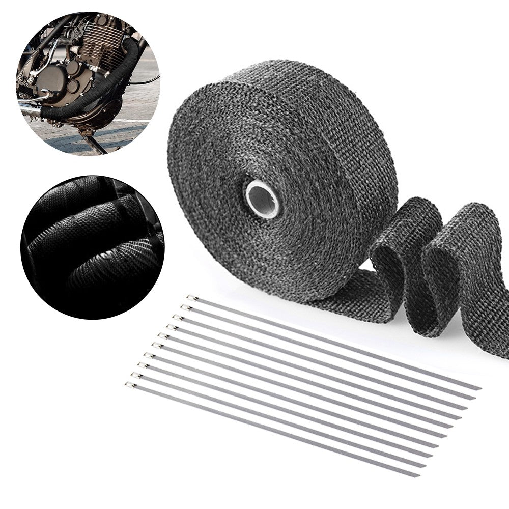 10M Motorcycle Exhaust Pipe Heat Insulation Tape Wrap Roll - Black
