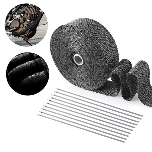 10M Motorcycle Exhaust Pipe Heat Insulation Tape Wrap Roll - Black