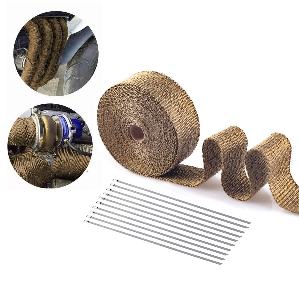10M Motorcycle Exhaust Pipe Heat Insulation Tape Wrap Roll - Titanium Gold Color