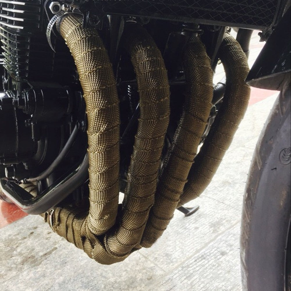 10M Motorcycle Exhaust Pipe Heat Insulation Tape Wrap Roll - Titanium Gold Color