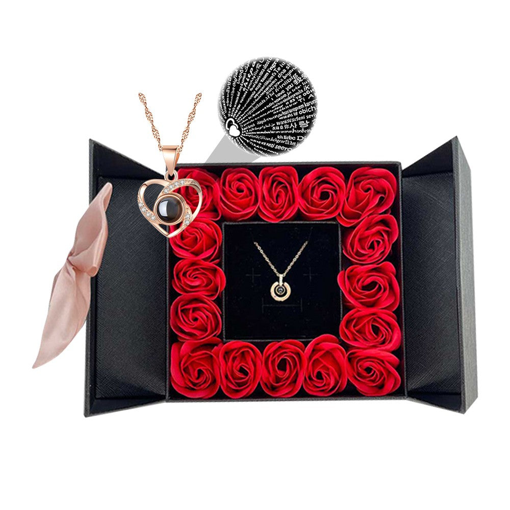 I Love You Necklace 100 Languages Projection Necklace with Jewelry Box - Gold