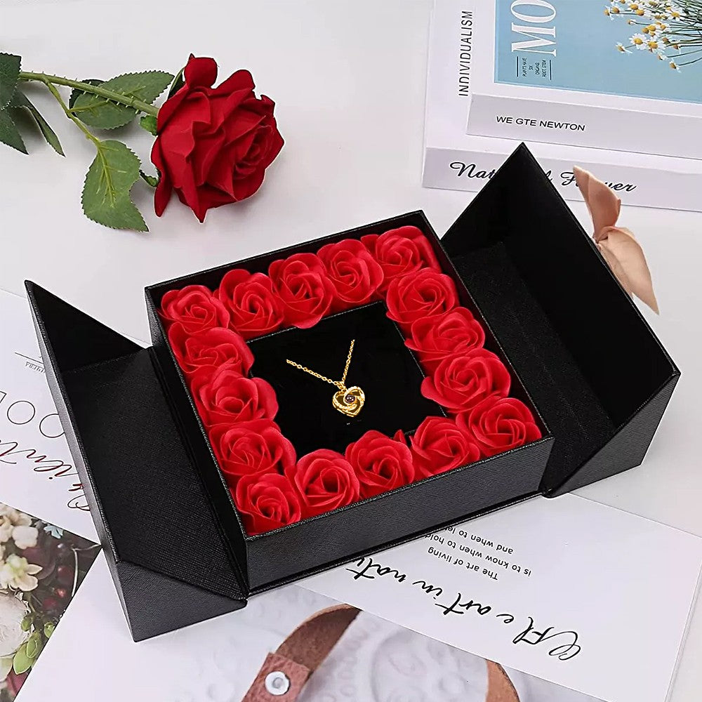 I Love You Necklace 100 Languages Projection Necklace with Jewelry Box - Gold