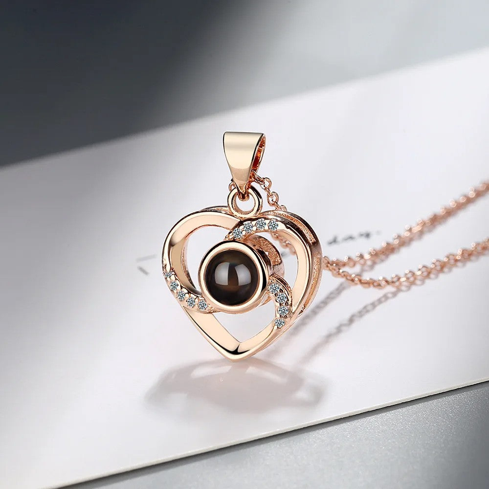 I Love You Necklace 100 Languages Projection Necklace with Jewelry Box - Gold