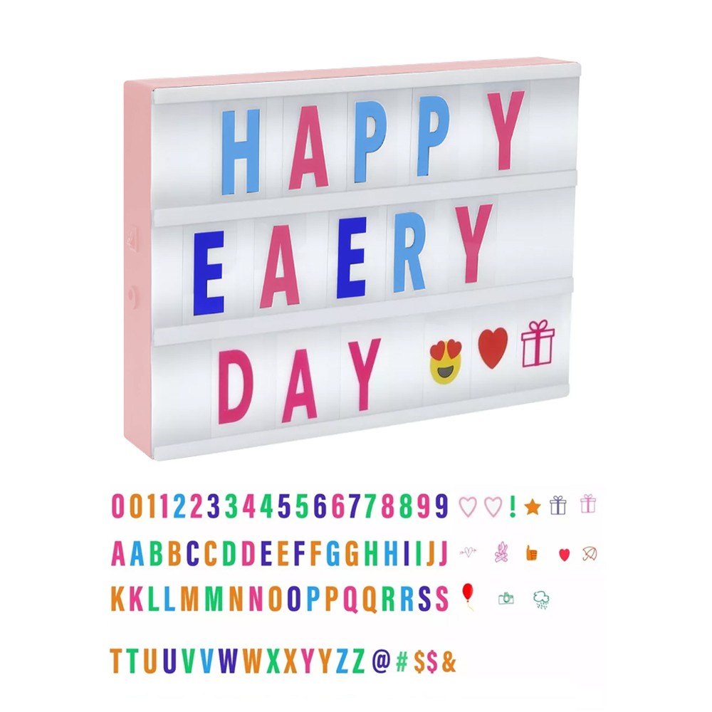 LED Cinema Light Box USB Powered Light Up Letter Board with 96 Letters - Pink