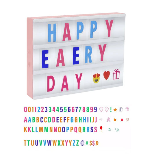 LED Cinema Light Box USB Powered Light Up Letter Board with 96 Letters - Pink