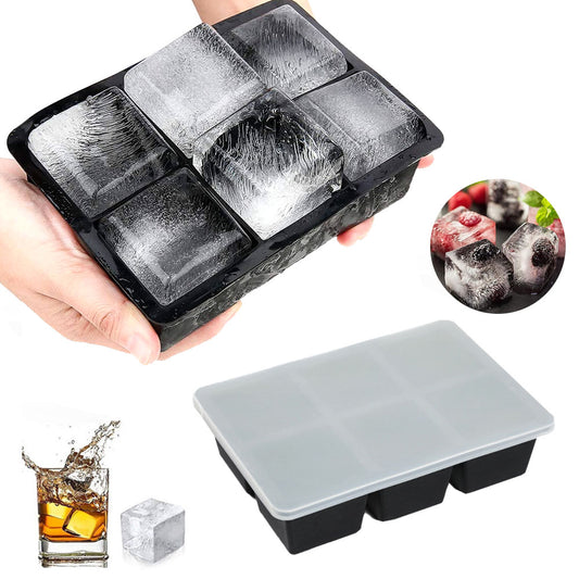 6 Grid Silicone Ice Cube Tray Large Square Ice Cube Mold Black
