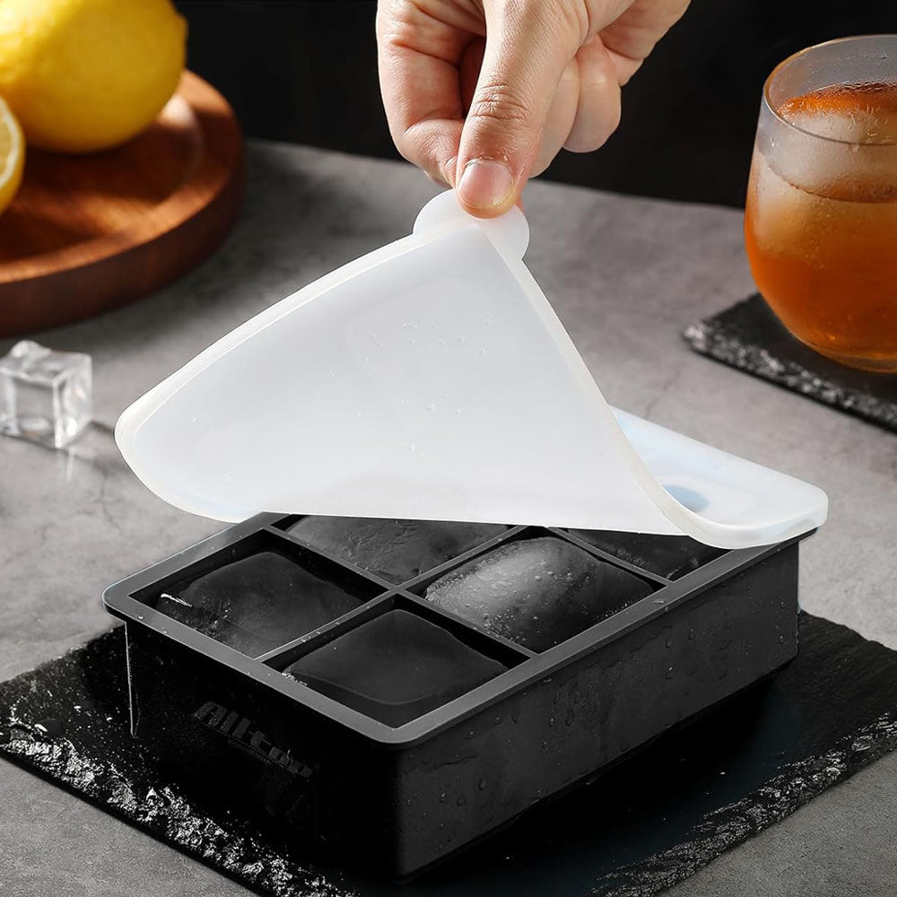 6 Grid Silicone Ice Cube Tray Large Square Ice Cube Mold Black