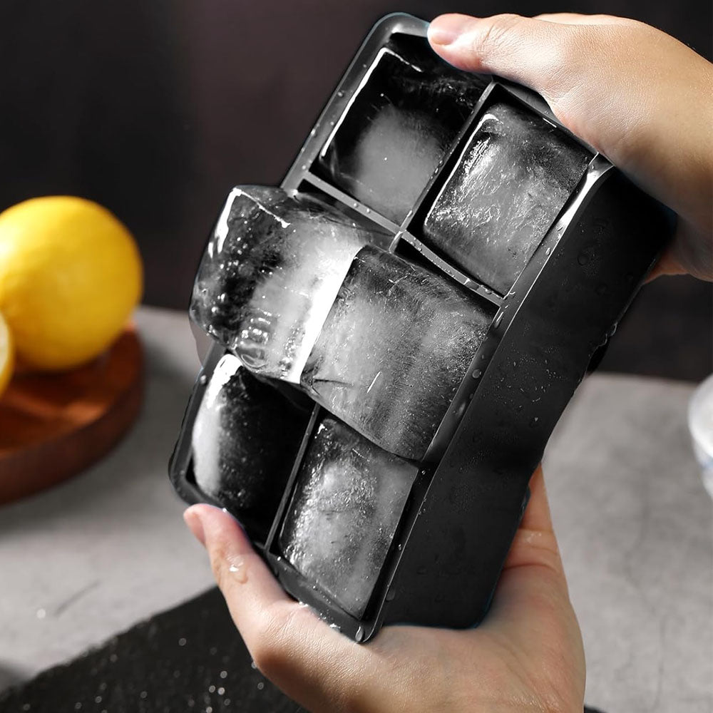 6 Grid Silicone Ice Cube Tray Large Square Ice Cube Mold Black