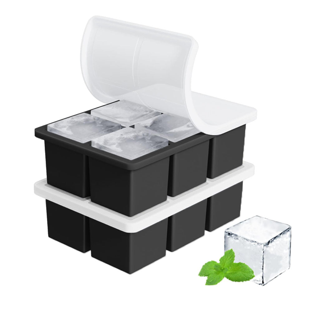 2Pcs 6 Grid Silicone Ice Cube Tray Large Square Ice Cube Mold Black