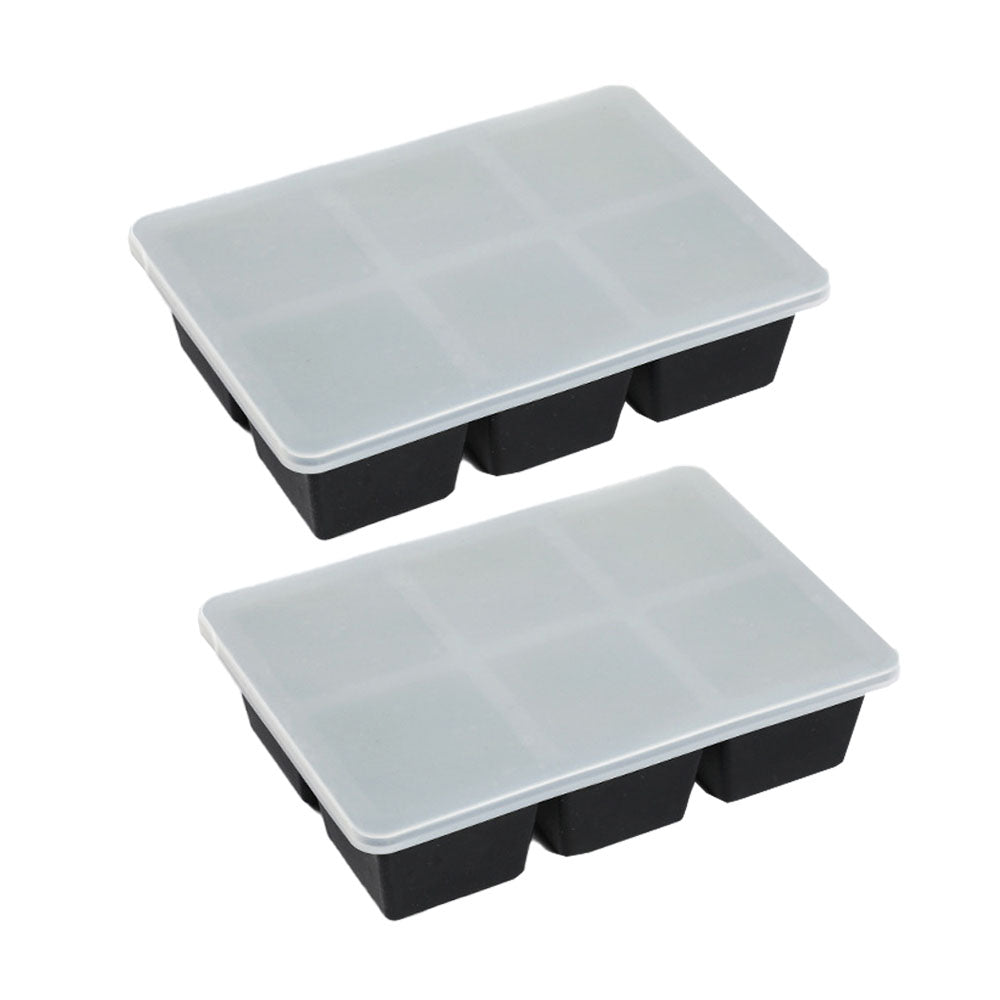 2Pcs 6 Grid Silicone Ice Cube Tray Large Square Ice Cube Mold Black