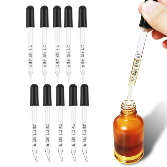 10Pcs 1ML Calibrated Medicine Droppers Glass Dropper Liquid Pipette