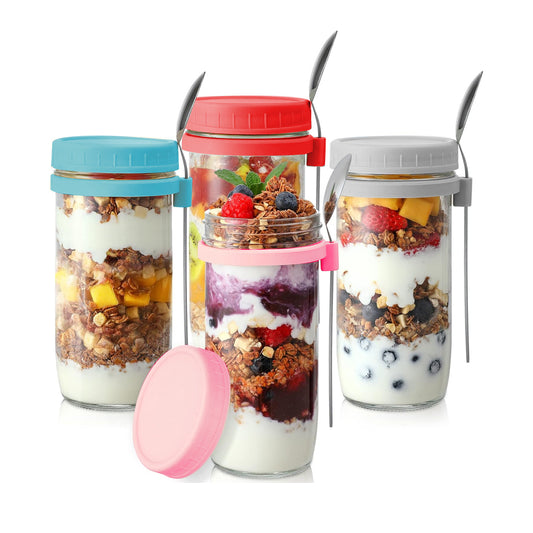 4Pcs 600ML Overnight Oats Containers with Lids and Spoons