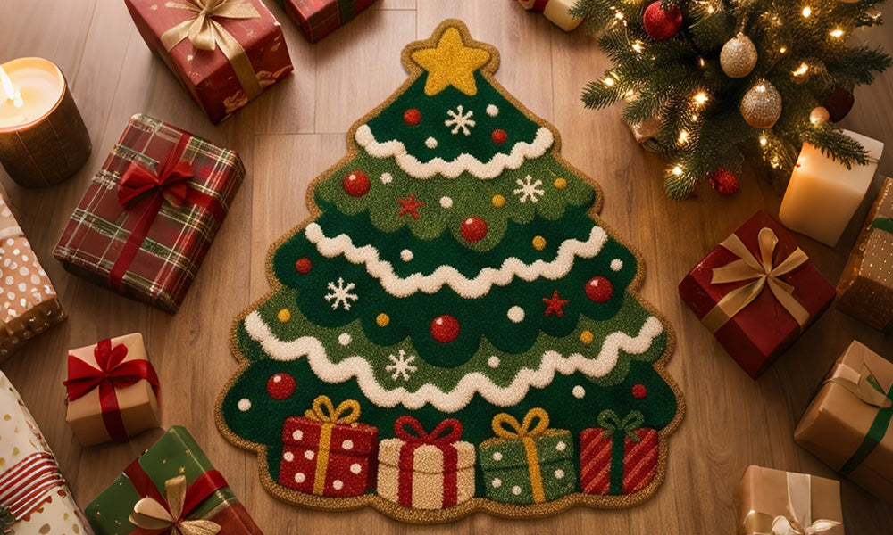 Soft Christmas Velvet Floor Mat with Non Slip Dot Backing