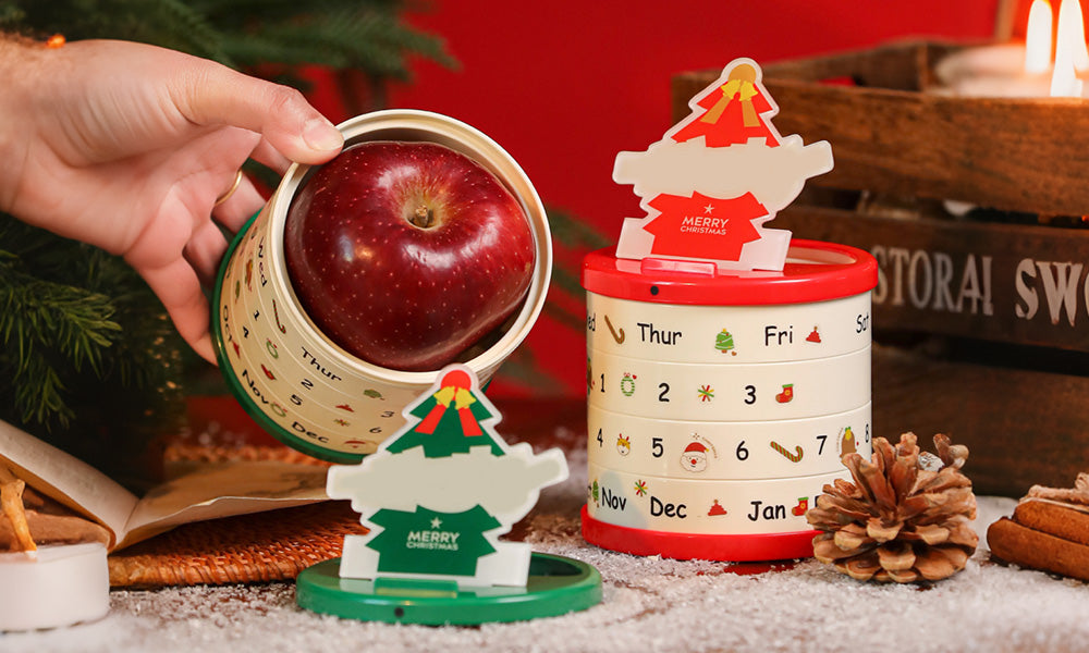Christmas Apple Gift Box with Rotating Calendar and Storage Compartment